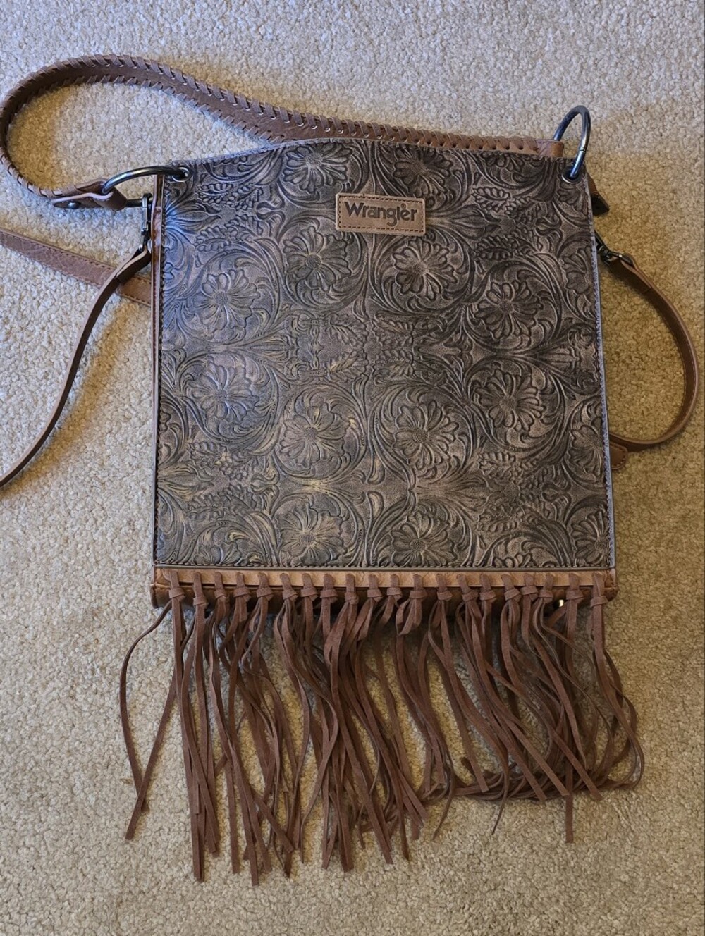 Wrangler Floral Tooled Fringe Tote - Brown & Tan